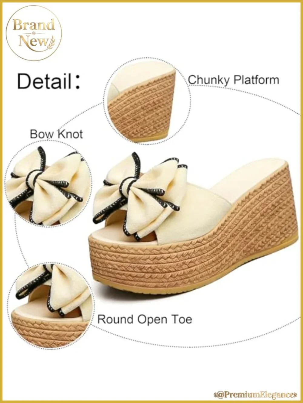 Women's Platform Wedge Sandals Bow-Knot Slip-On PU Lining